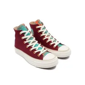 کانورس PLAID زنانه ساق بلند زرشکی(طرح دار)