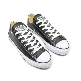 کانورس چرم مشکی سفیدکوتاه