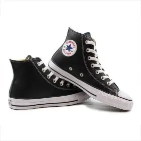 کانورس چرم کلاسیک مشکی سفید ساق بلند