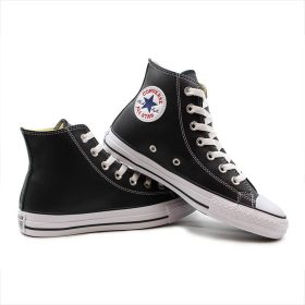 کانورس چرم کلاسیک مشکی سفید ساق بلند