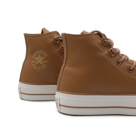 کانورس پلتفرم چرم قهوه ای(کاراملی)زنانه ساق بلند