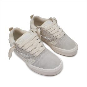 کفش ونس زنانه کرم طوسی (مروارید)طرحدار